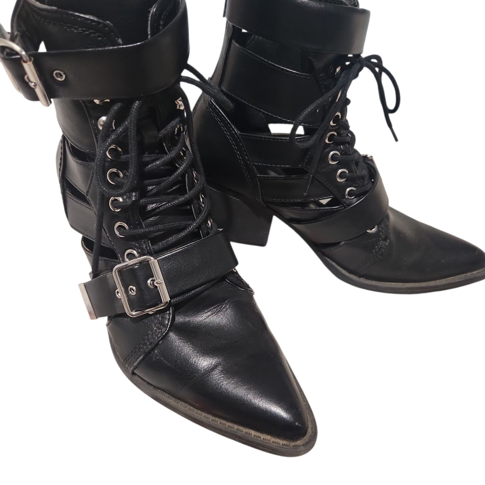 Buckle Black Lace Up Women's Boots